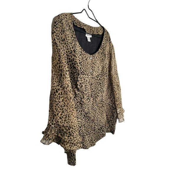 Amanda Lane 100% Silk Top Blouse Womens Sz 26 Cheetah Leopard Print Ruffles - Picture 3 of 10